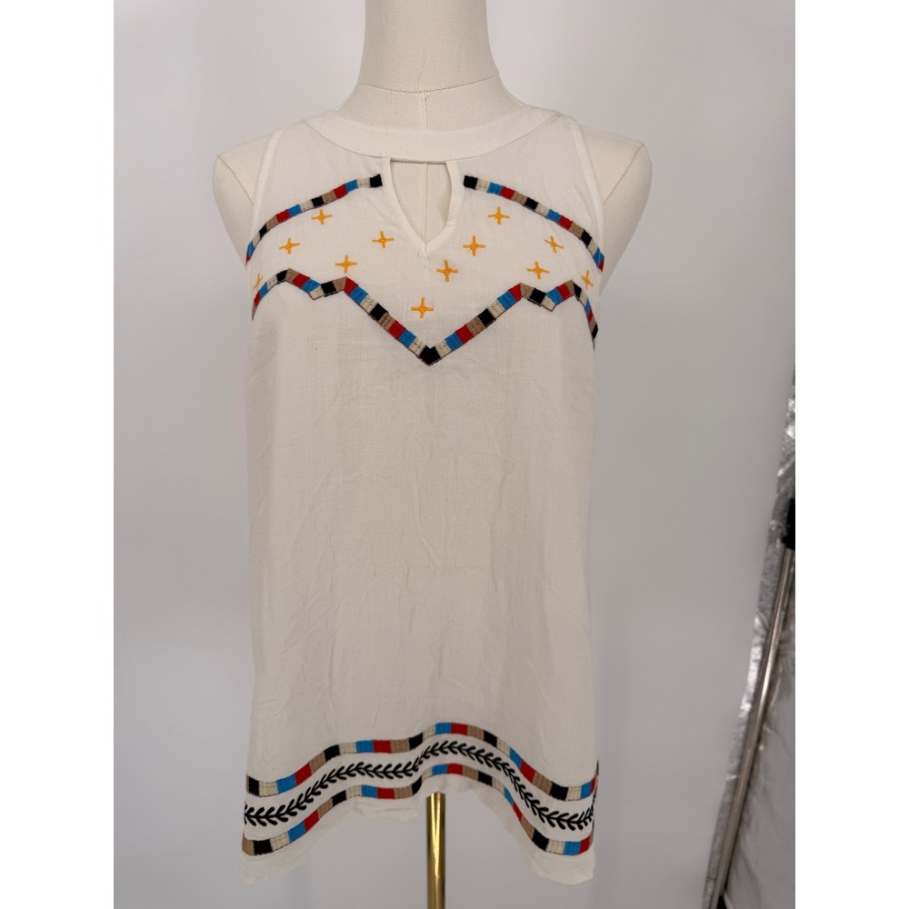 Embroidered Keyhole Sleeveless Top Womens Large THML